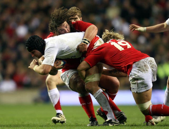 Alix Popham (number 19) in action for Wales against England in the Six Nations in 2008