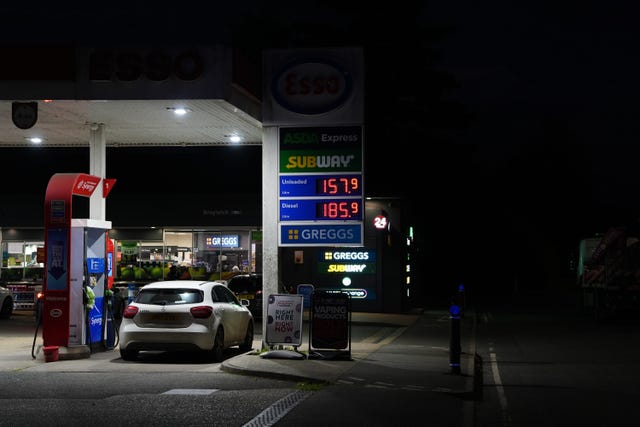 View of the pricing board at an Esso fuel station