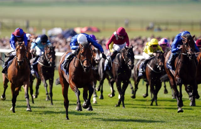 Luxembourg (left) finished third in the 2000 Guineas despite stumbling at the start