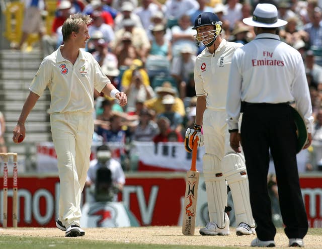 Australia fast bowler Brett Lee and England all-rounder Andrew Flintoff share a joke