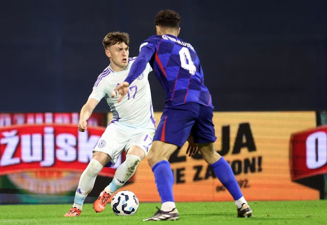 Scotland’s Ben Doak and Croatia’s Josko Gvardiol battle for the ball