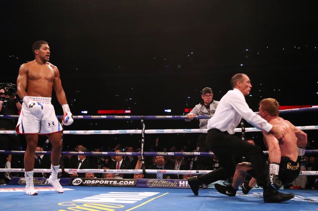 Anthony Joshua retained the IBF, WBA and WBO heavyweight titles by knocking down Alexander Povetkin on Saturday