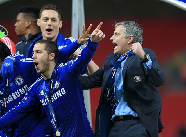 Jose Mourinho and Nemanja Matic celebrate winning the Capital One Cup in 2015