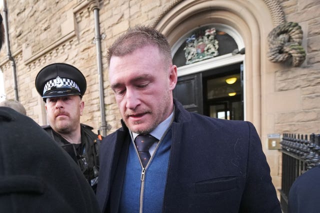 Stuart Hogg outside court