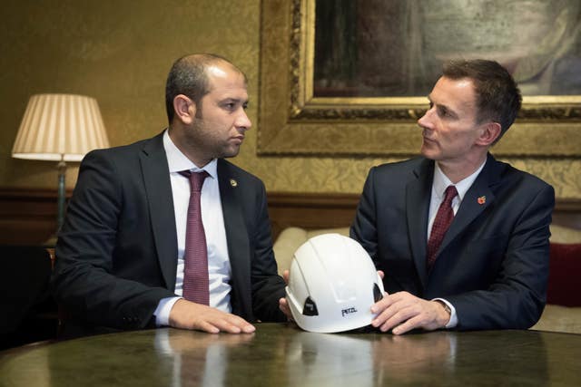 Jeremy Hunt meets leader of the White Helmets Raed Salah