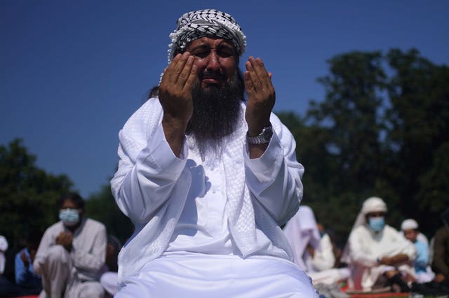 People during morning prayer during Eid al-Adh (Victoria Jones/PA)
