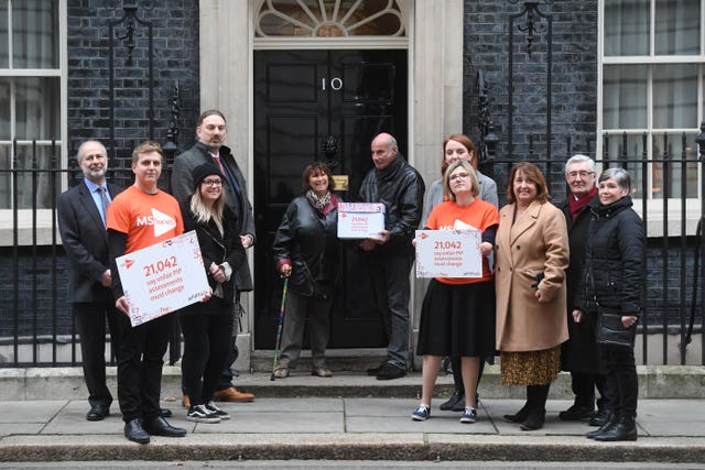 Janis Winehouse with MS Society staff and people living with multiple sclerosis at 10 Downing Street