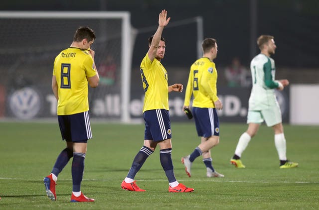 Scotland's Marc McNulty acknowledges the fans