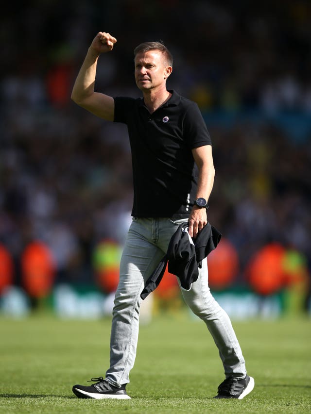 Leeds manager Jesse Marsch celebrates their victory over Chelsea