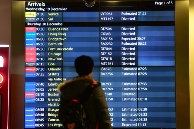 An arrivals board at Gatwick airport