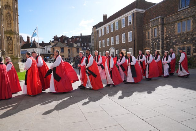 Members of the clergy arrive for the enthronement ceremony