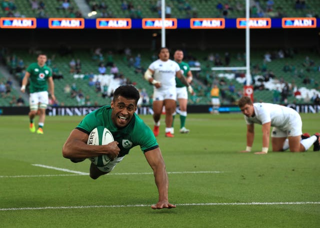 Ireland debutant Robert Baloucoune scored a stunning solo try