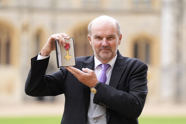 Television producer and executive Stephen Lambert, after he was made an OBE (Officer of the Order of the British Empire) at an investiture ceremony at Windsor Castle, Berkshire.