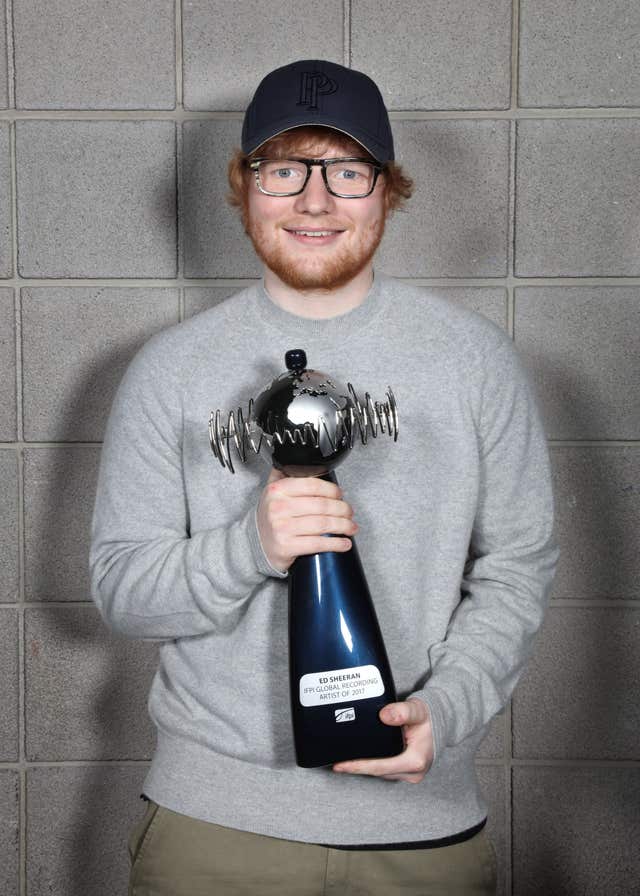 Sheeran also scored the top position on a list naming the globe's top 10-selling musicians of 2017 this week (John Marshall)