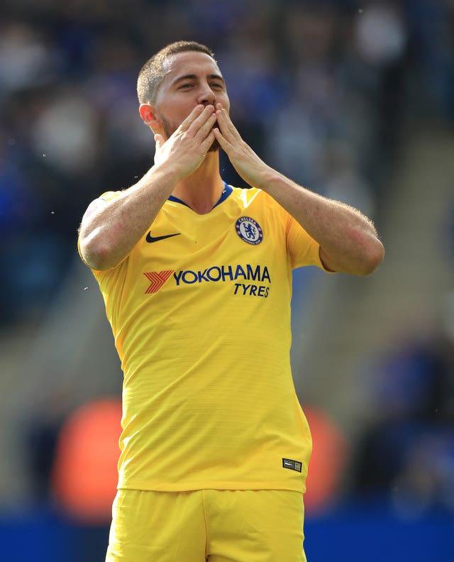 A kiss goodbye? Eden Hazard gestures towards the Chelsea fans after the 0-0 draw at Leicester
