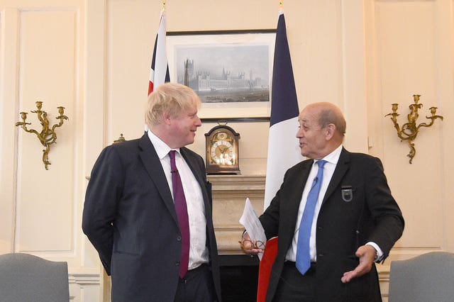 The Foreign Secretary meets French foreign minister Jean-Yves Le Drian for talks (Kirsty O’Connor/PA)