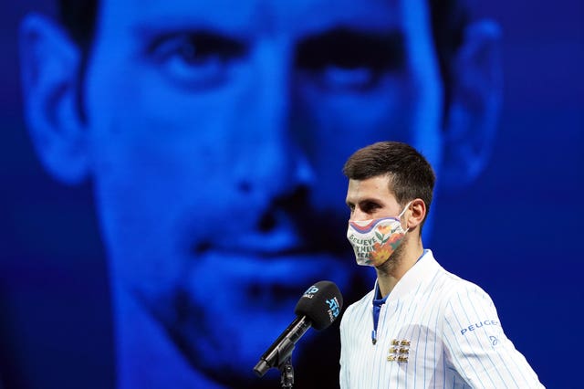 World number one Novak Djokovic sports a face mask following victory over Diego Schwartzman at the ATP Finals in London. The 17-time Grand Slam champion apologised earlier in the year after becoming the latest tennis player to test positive for Covid-19. Grigor Dimitrov, Borna Coric and Viktor Troicki each revealed they had coronavirus after playing at Djokovic's Adria Tour competition in Serbia and Croatia, with the 33-year-old later conceding it had been 