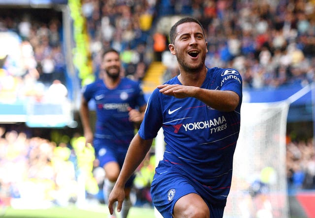 Eden Hazard celebrates scoring against Cardiff
