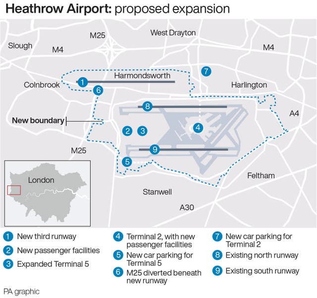 PA infographic showing proposed expansion at Heathrow airport
