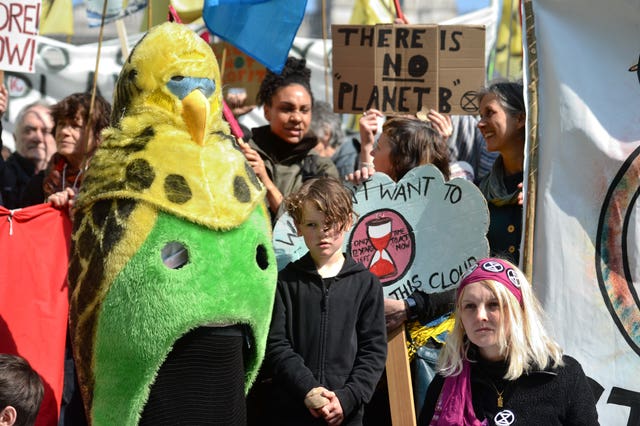 Demonstrators during an Extinction Rebellion protest in Parliament Square, London