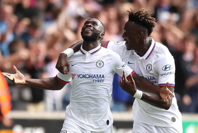Fikayo Tomori (left) celebrates scoring against Wolves
