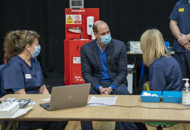 The Duke of Cambridge speaks to staff during his visit to the King’s Lynn Corn Exchange