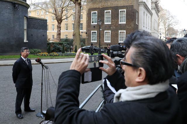 Koji Tsuruoka speaking in Downing Street (Steve Parsons/PA)