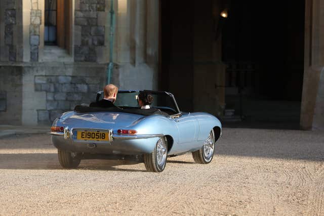 The Jaguar bore a number plate detailing the wedding date (Steve Parsons/PA)