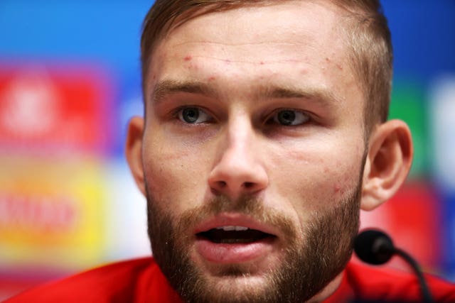 RB Leipzig’s Konrad Laimer during a press conference