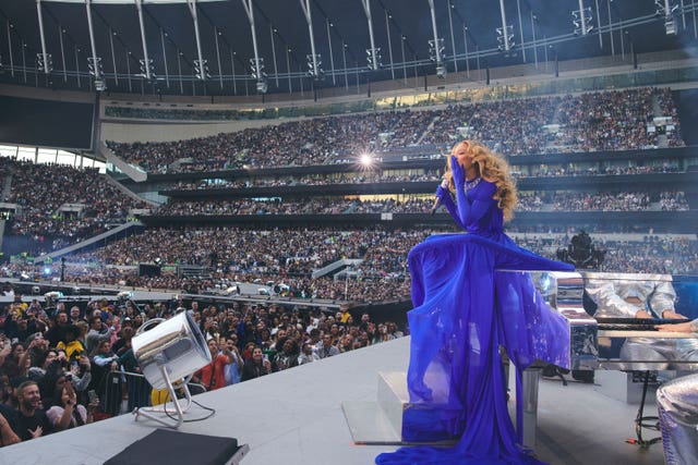 Beyonce performing during her Renaissance world tour at London’s Tottenham Hotspur Stadium