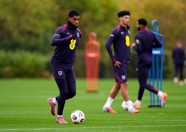 England’s Marcus Rashford during a training session on Monday