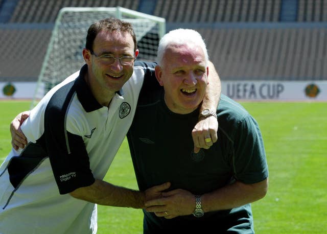 Then Celtic manager Martin O’Neill (left) with John Clark in 2003