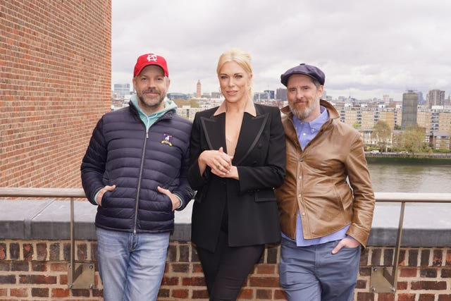 From left, Jason Sudeikis, Hannah Waddingham and Brendan Hunt