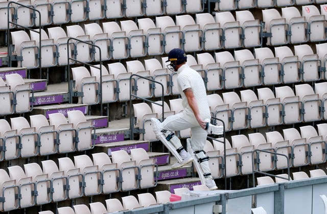 Stokes leaves the pitch after having his wicket taken by Holder