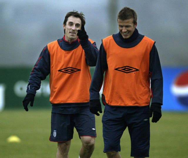 Gary Neville, left, and David Beckham were team-mates at Manchester United and with England