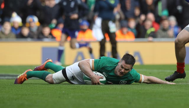 Ireland's Jonny Sexton dotted down in the 26-14 victory over France on Sunday