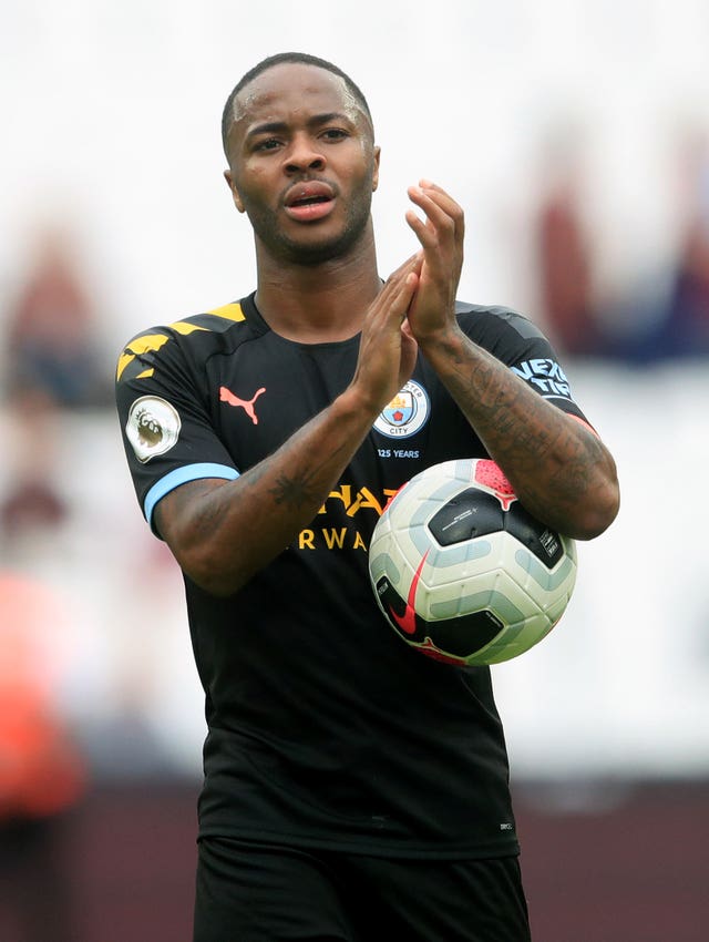 Raheem Sterling celebrates his hat-trick at West Ham