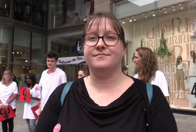 Rita Harrold, MEP candidate for Solidarity, joined the demonstration on Henry Street (Aoife Moore/PA Wire)