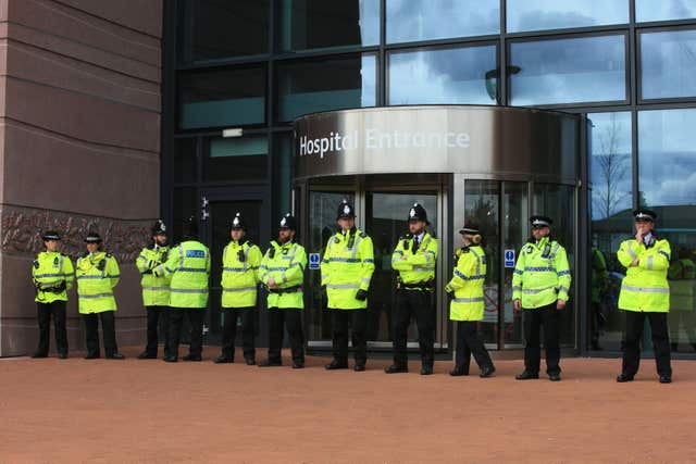 Police block the entrance to Alder Hey Children's Hospital (Peter Byrne/PA)