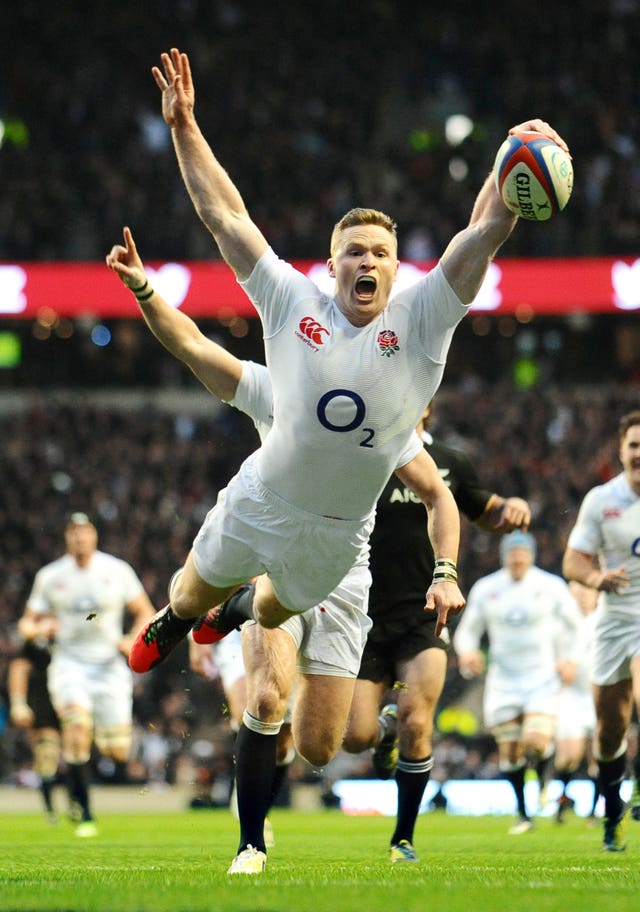 Chris Ashton performs the 'Ash Splash' at Twickenham