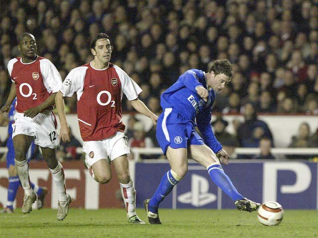 Wayne Bridge, right scored at Highbury after a neat one-two with Eidur Gudjohnsen