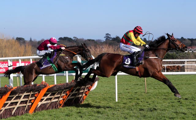 Max Flamingo jumps the last at Leopardstown
