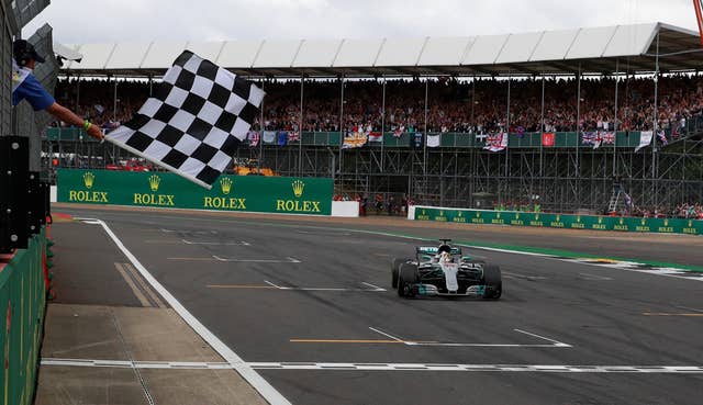 Mercedes Lewis Hamilton crosses the line to win the 2017 British Grand Prix 