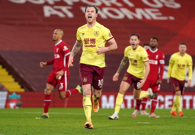Burnley's win on Merseyside in January marked the start of Liverpool's slump in home form (Zac Goodwin/PA)
