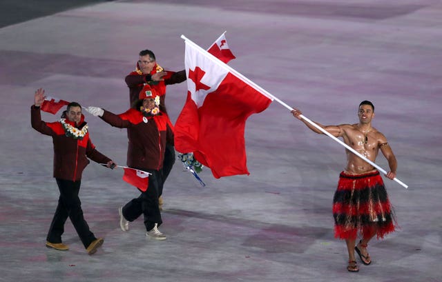 Tonga flag-bearer Pita Taufatofua during the opening ceremony of the Pyeongchang 2018 Winter Olympic Games