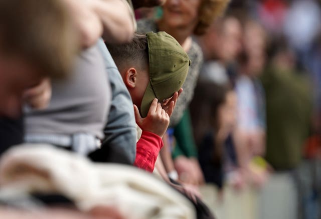 Manchester United fans react during the game