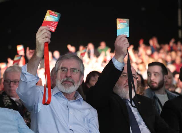 Gerry Adams votes for Michelle O'Neill to become the Sinn Fein vice president (Niall Carson/PA)