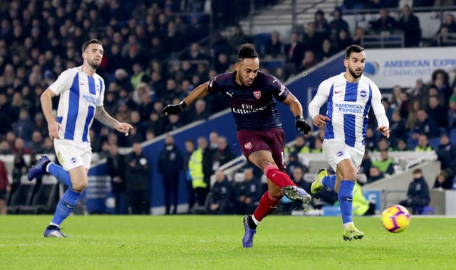 Pierre-Emerick Aubameyang, centre, was on the scoresheet for Arsenal