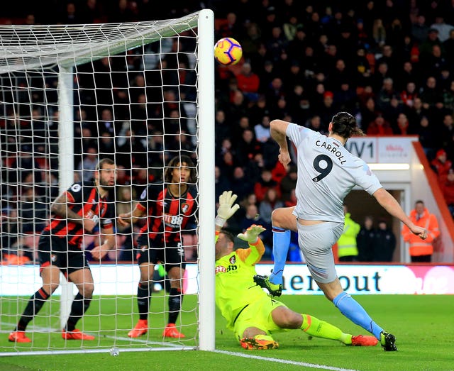 Andy Carroll was guilty of a glaring miss on his return to the West Ham team (Mark Kerton/PA).