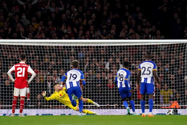 Danny Welbeck (second right) struck from the spot